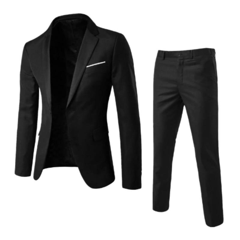 Men's 2-piece suit slim fit business suit jacket casual jacket long pants 0