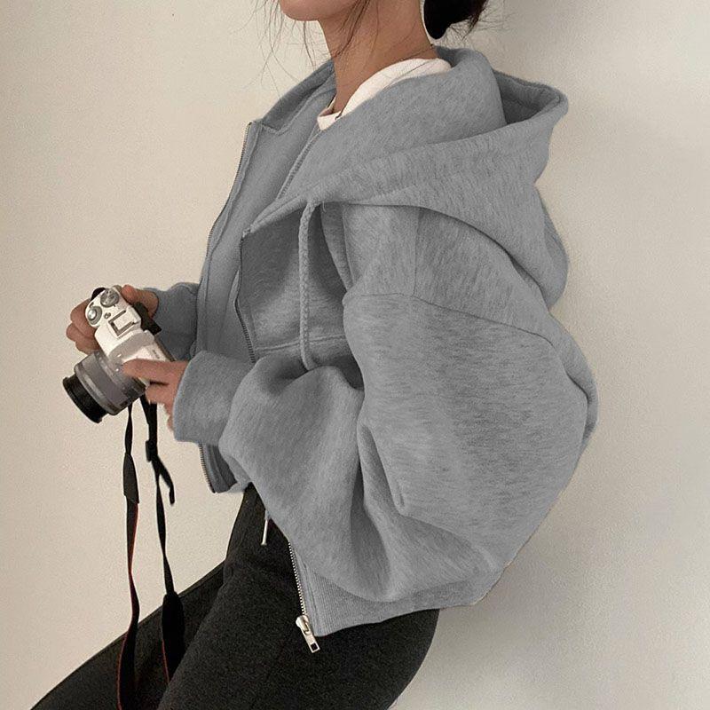 Product Introduction of Fashion Zipper Hood Sweatshirt Women Autumn Long Sleeve Crop Tops Casual Y2K Hoodies Streetwear Harajuku Female Jackets Coats 9