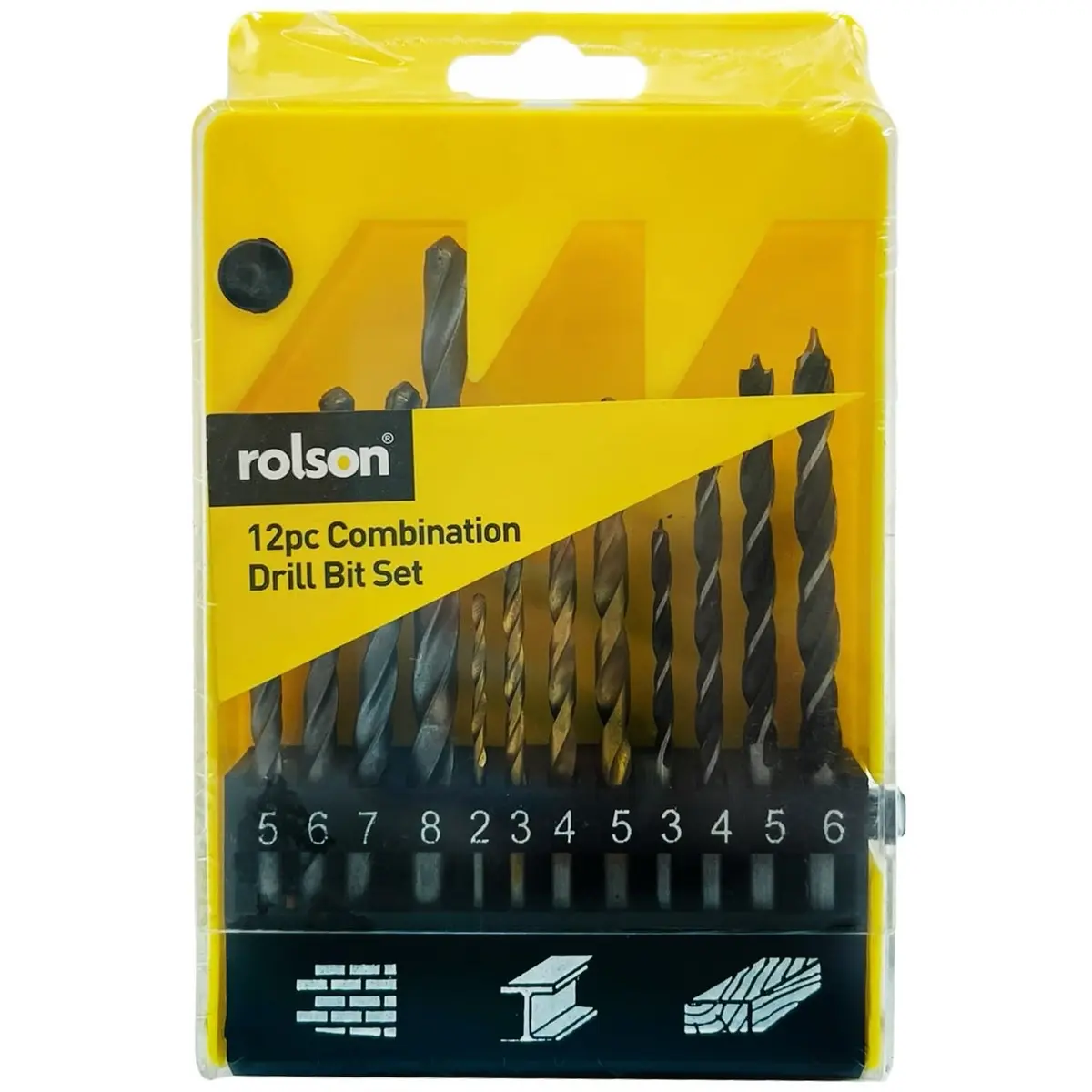 Rolson 12 Piece Combination Drill Bit Set for Power Tool Use
