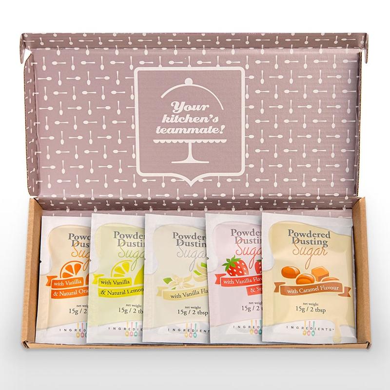 Collection of 5 Flavoured Sugars Dusting & Icing | Box of 5x 15g Sachets 2