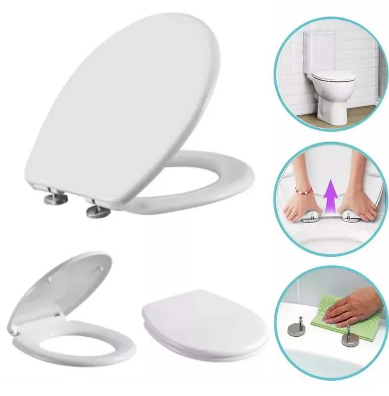 Soft Close Toilet Seat White Bathroom Oval Heavy Duty Universal Hinges Anti Slam 1