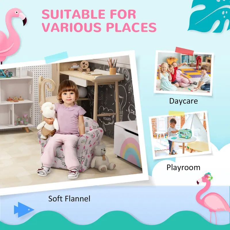 AIYAPLAY Kids Armchair with Flamingo Design, Wooden Frame, for Bedroom, Playroom, Kids Room, Pink 5