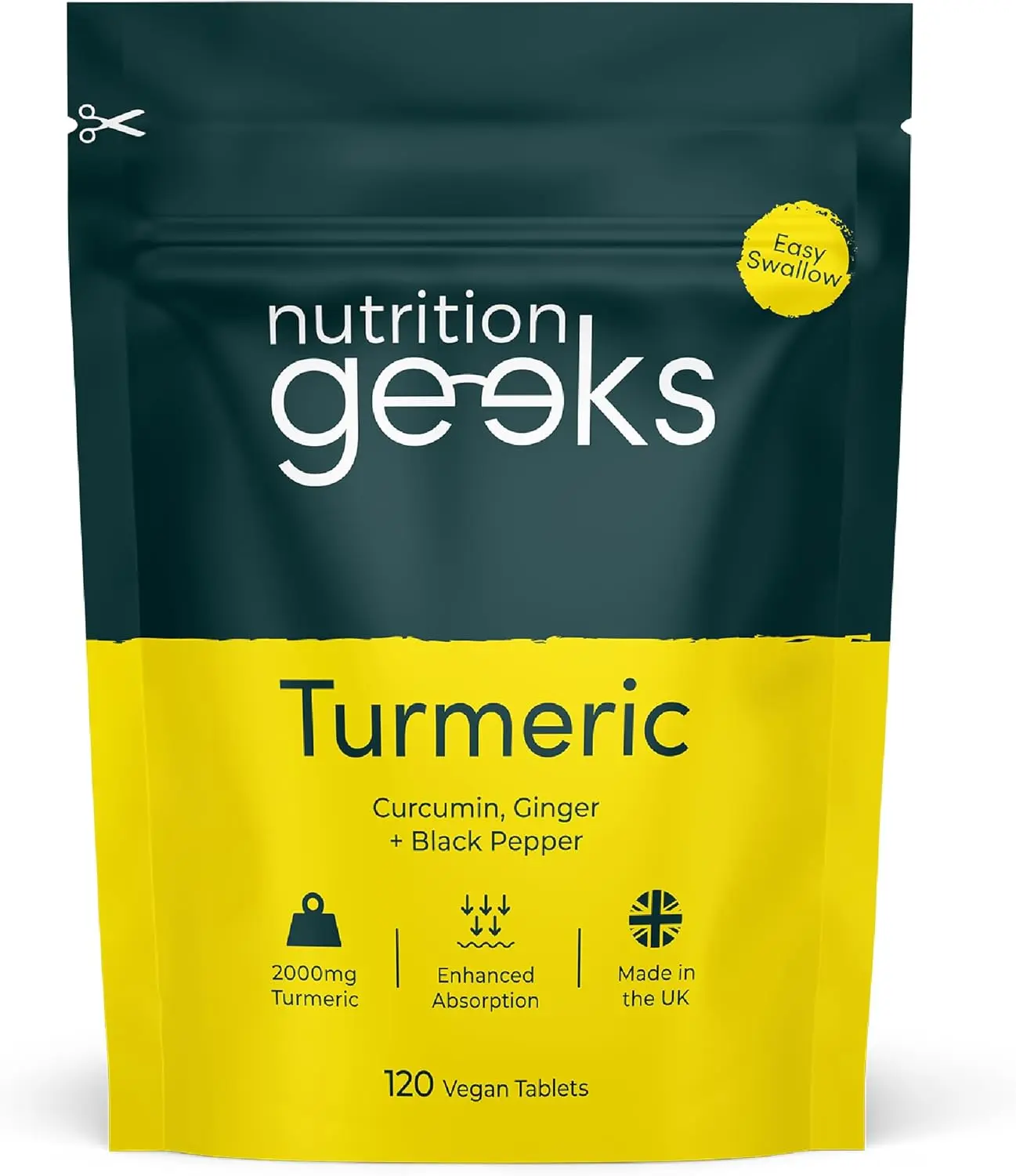 Turmeric Tablets 2000 mg with Black Pepper & Ginger, High Strength Curcumin Supplements, Vegan and Gluten Free, UK Made, 120 Count Healthcare Vitamin Optimum glycinate Dietary Edible