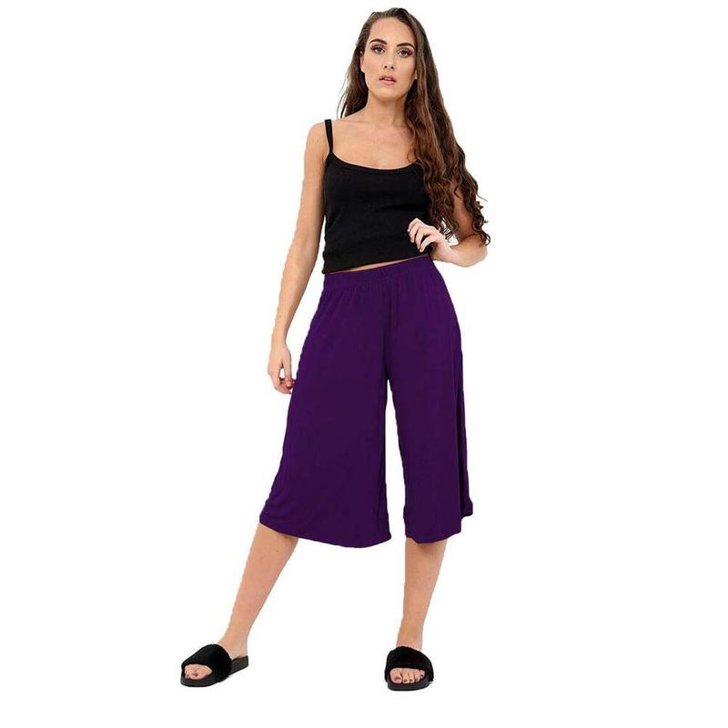 Product Introduction of Women Ladies 3/4 Length Short Palazzo Trousers Causal Wide Leg Culottes Pants UK Size 8-22 Casual Womenswear Comfort 8