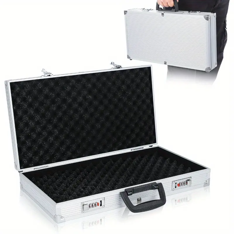 Durable Aluminum Flight Case with Dual Combination Locks, Waterproof & Padded Interior - Portable Tool Box with Protective Foam, Fit, Large (47x25.4x8.4cm) - Ideal for Secure Storage & Transport 0