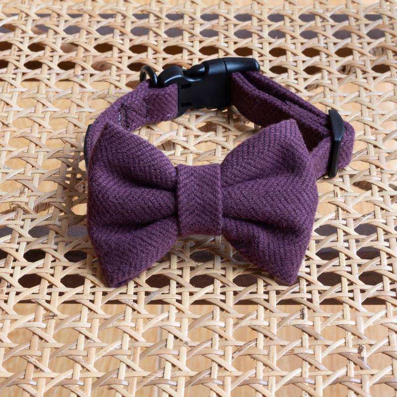 Wild Plum Tweed Herringbone Dog Bow Tie 1