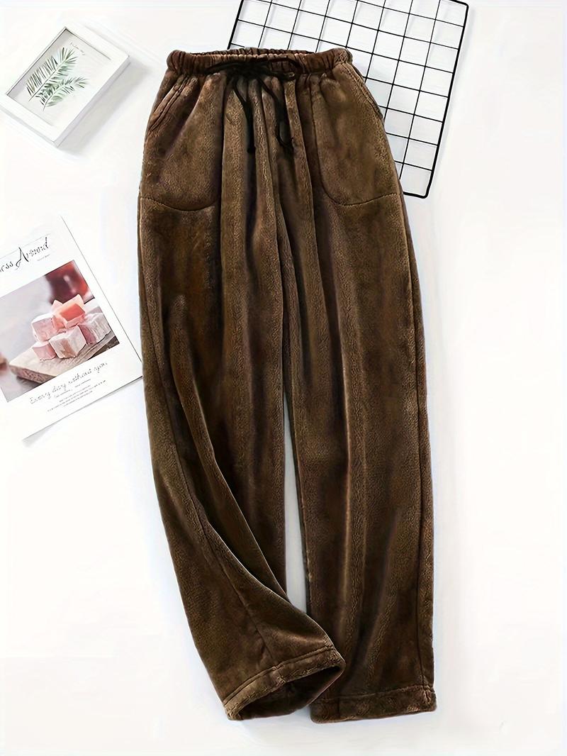 Product Introduction of Plus Size Men's Simple Style Casual Pajamas Bottoms Loose Pants, Solid Plush Thickened Warm Pants Home Pajamas Bottom 0