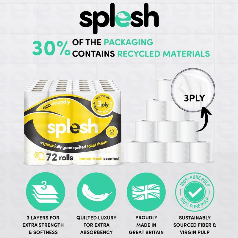 LIVE EXCLUSIVE Splesh Toilet Roll, Soft & Quilted Eco-Friendly, Lemon, 72 Rolls 1