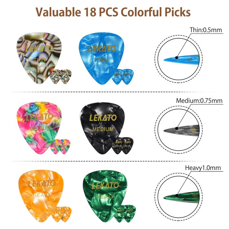 LEKATO Guitar Picks Holder with 18 Picks, Portable Leather Guitar Pick Bag, Celluloid Guitar Plectrums, Accessories for Acoustic/Electric Guitar Bass Ukulele, Gift for Guitar Beginners 2