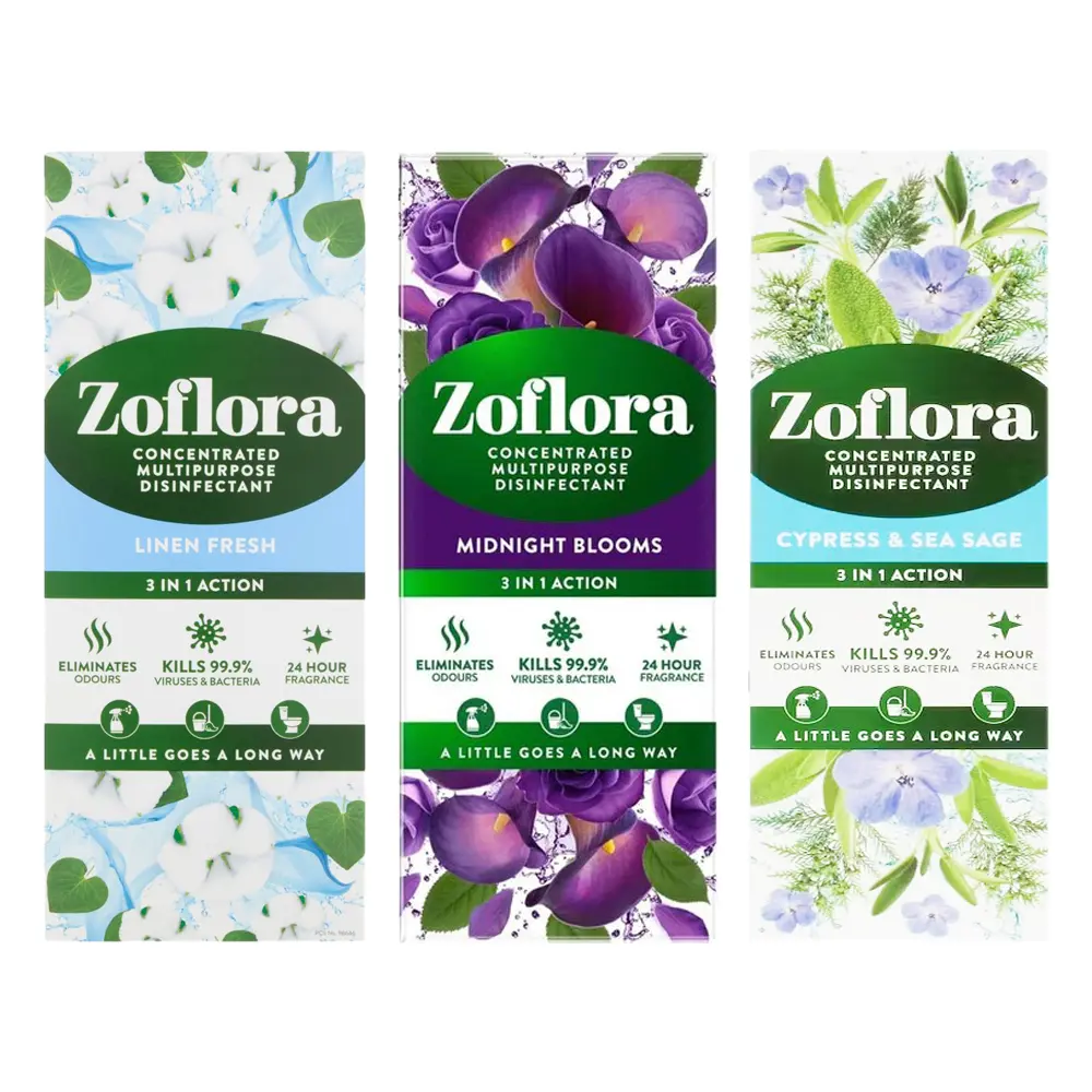 Zoflora  3 x 120ml Assorted Fragrance Multipurpose Disinfectant Household Pet Odour Cleaner Bathroom Kitchen Floral Linen (3 Pack) Perfume Scented