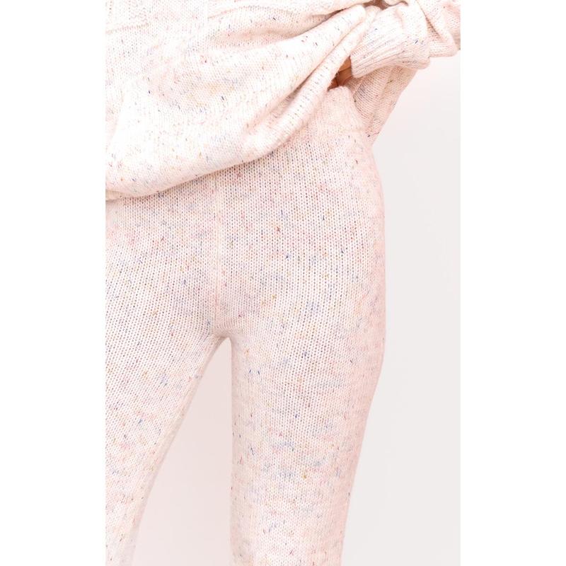 Cream Space Dye Knitted Wide Leg Trousers 3