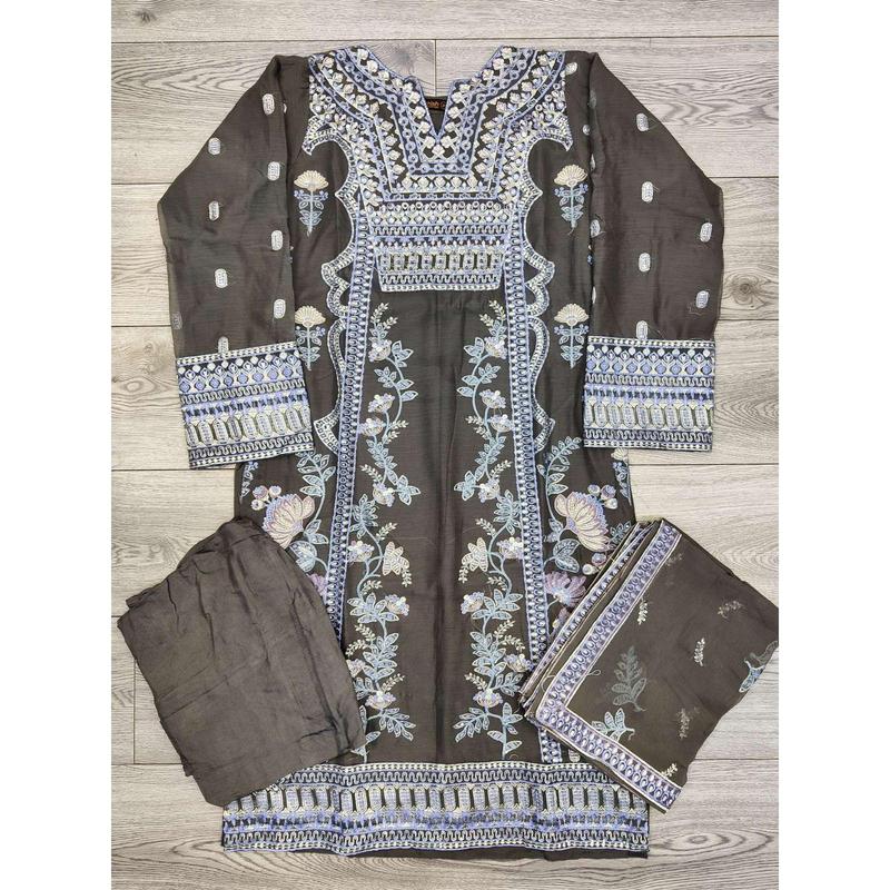 FL ultimate grey colour luxury embroidered chiffon fabric shalwar kameez with embroidered chiffon dupatta in sizes (M to 8XL) womenswear traditional clothing festive and party wear plus size 3