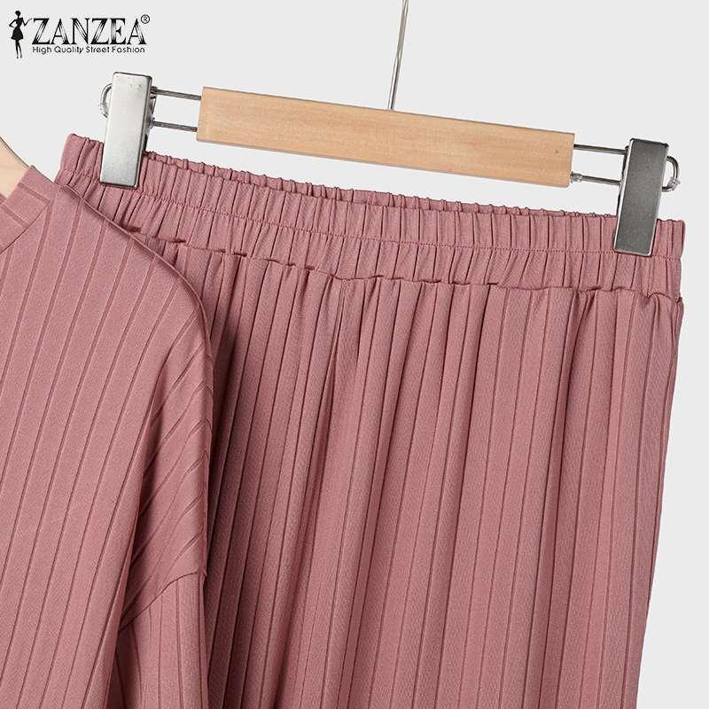 Product Introduction of Long Sleeve Blouse Wide Leg Pants Sets ZANZEA Women Matching Sets Solid Islamic Clothing Muslim Tracksuit Outifits 2PCS 20