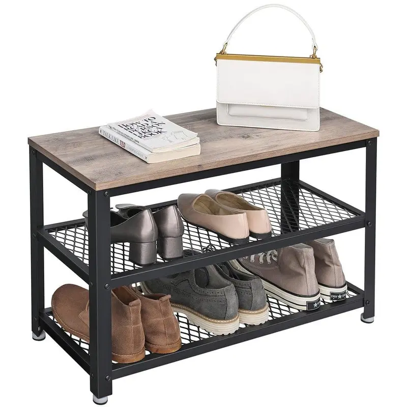 Industrial Shoe Bench With 2 Shelves And Bench Seat - Ideal For Smaller Spaces 2