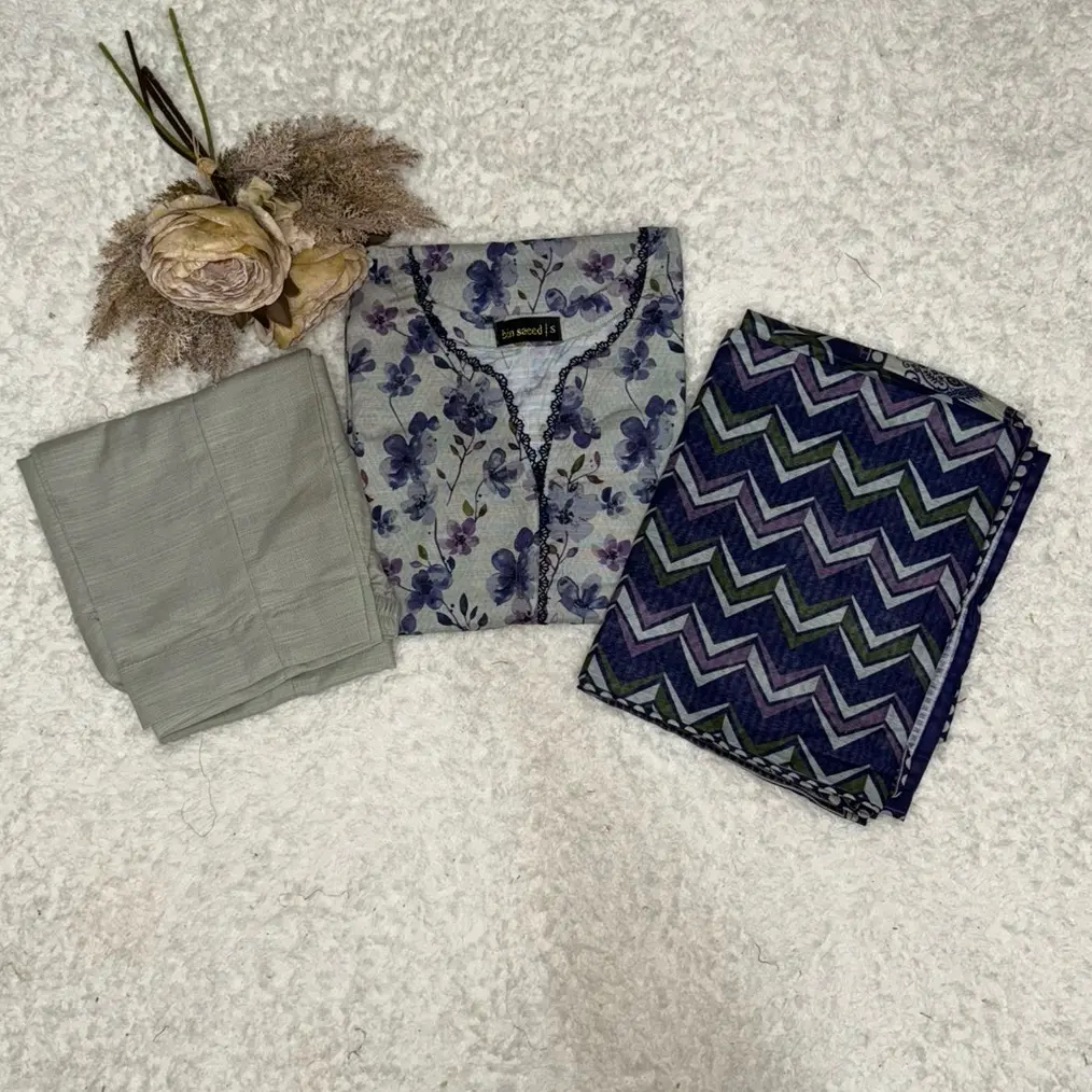 Bin Saeed Soft khadder 3 pc dress available in sizes S to XXL