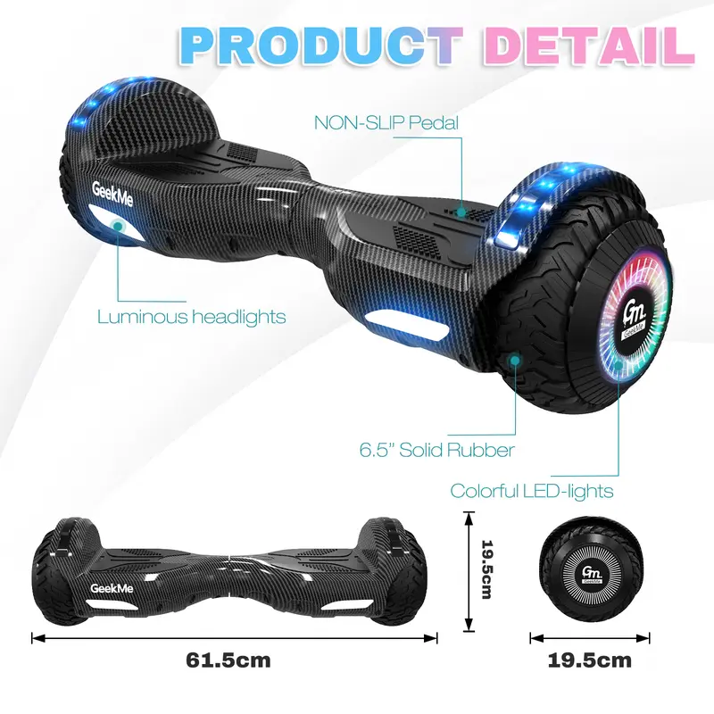 Hoverboards 6.5 inch, self-balancing hoverboards with LED light, smart Bluetooth, self-balancing system 3