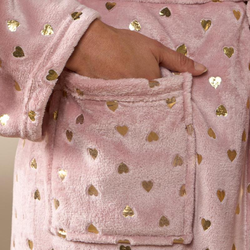 OHS Womens Hearts Stars Foiled Soft Cosy Sherpa Fleece Robe Dressing Gown 4