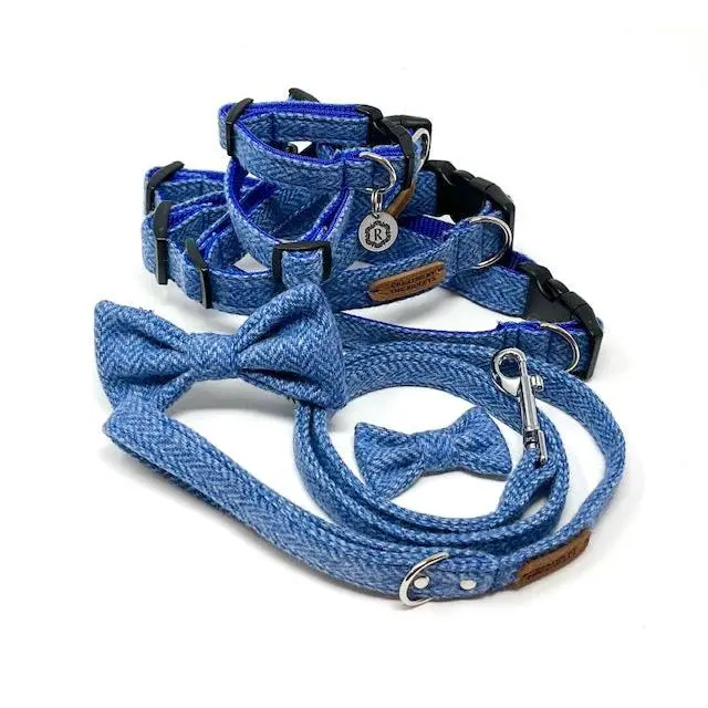 Dog Collar with matching Lead and Bow Tie - Various Tweeds
