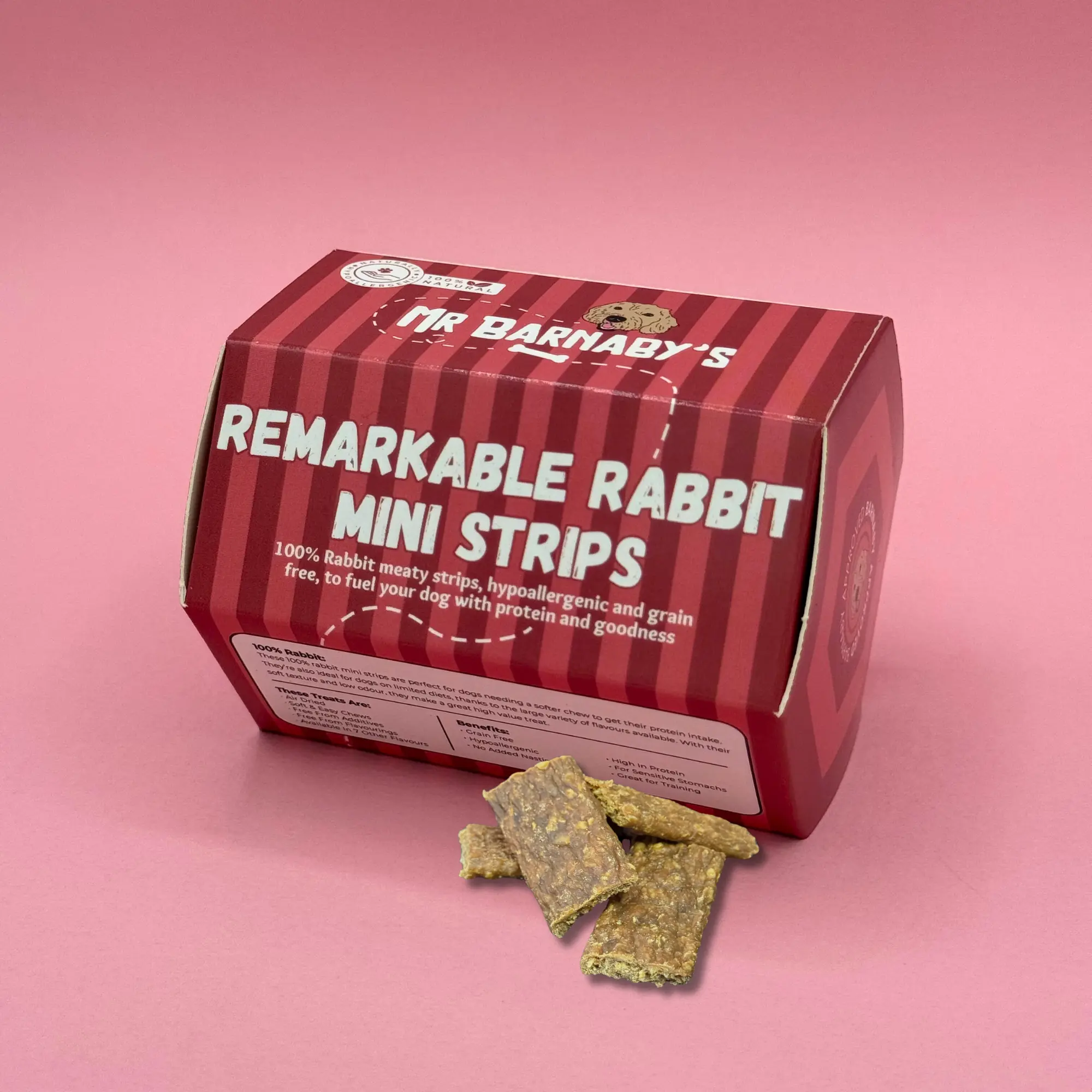 Mr Barnaby's 100% Rabbit Mini Strips Dog Treats (100g) - Hypoallergenic, Grain-Free, Gluten-Free - Premium High Value Rewards - Excellent For Training, Recall & More