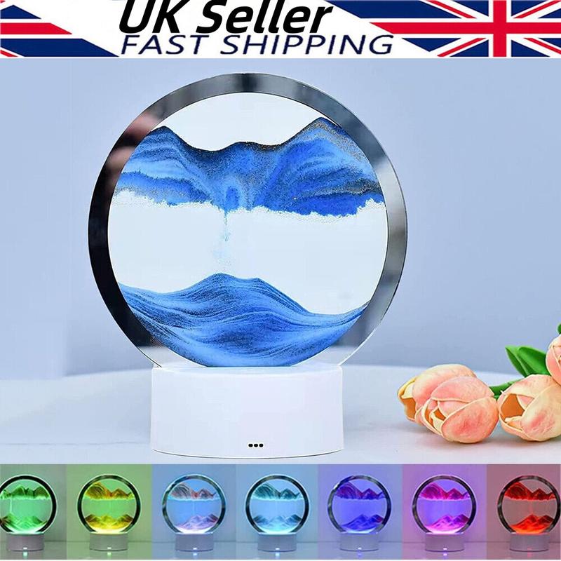 Moving Sand Art Picture Desk lamp, 3D Hourglass Deep Sea Sandscape,Quicksand Decor Lamp,360° Rotating Hourglass Decoration,RGB Color Changing Kinetic Sand Kit Creative Night Light(Blue with Remote) 3