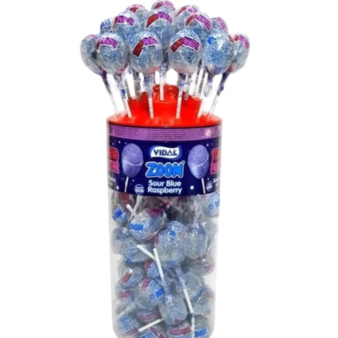 VIDAL ZOOM SOUR RASPBERRY TONGUE PAINTER LOLLIES TUB