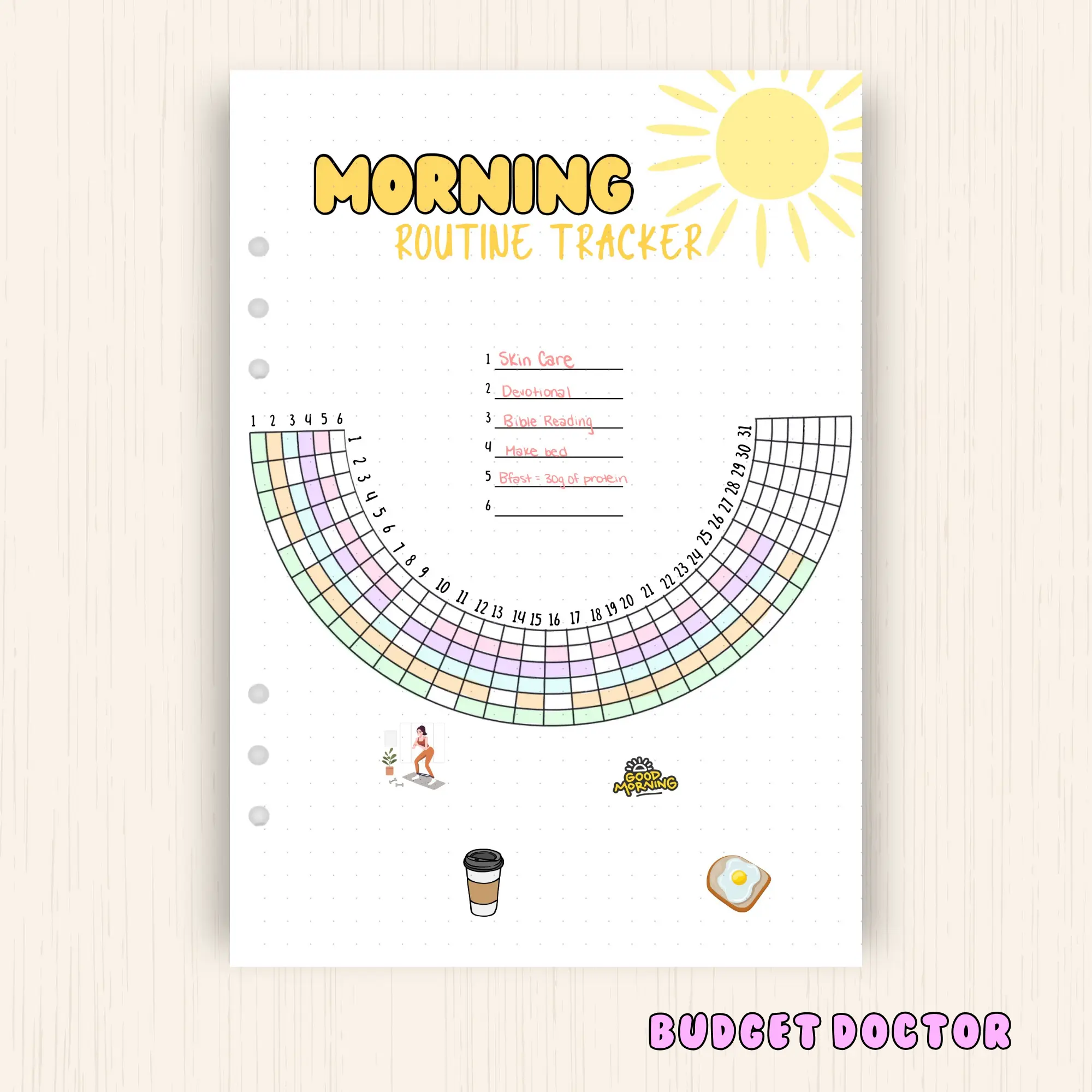 Morning Routine Tracker, a5 Cardstock Paper to fit in 6 ring planner journal