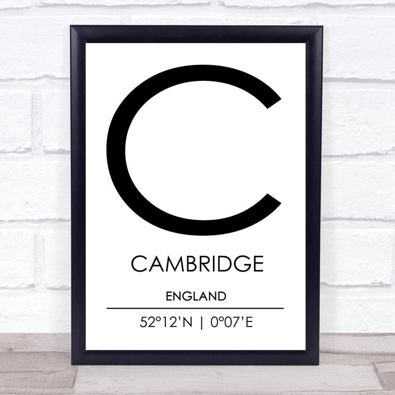 Cambridge England Coordinates World City Travel Print- Wall Art Print, Framed Print, Canvas Print, Home Decor, Gift 0