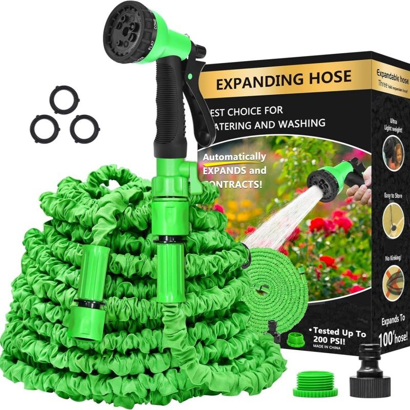 Expandable Garden Hose Pipe - 100FT Flexible Expanding Water Hose, Lightweight, Leakproof with 8 Function Hose Pipe with Spray Gun, 3/4", 1/2" Connectors for Garden ,Floor,Wash Car .Bike 5