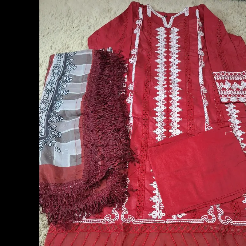 beautiful embroidered 3pc suite with silk dupatta. 1