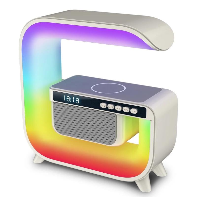 Wireless Charging Speaker,Alarm Clock Intelligent Led Lamp, Multifunctional Wireless Charger Night Light Lamp, Atmosphere Lamp with Bluetoth Speaker for Bedroom, Room Decor, Gift, Party Audio Bluetooth Cable Devices Gadget 0