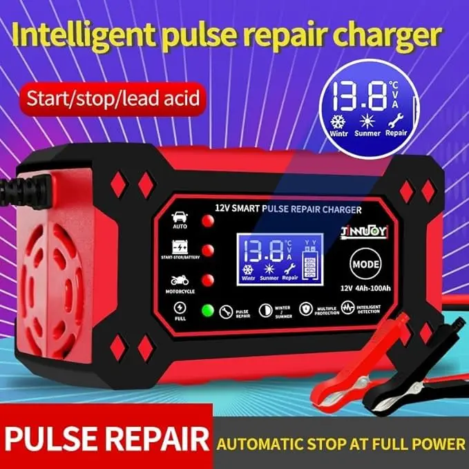 Car Battery Charger 12V 6A Fast Charger Automatic Smart Pulse Motorcycle Boat Repair AGM/GEL ATV SUV Jump Starter LCD Screen 6