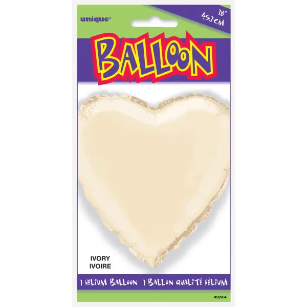 Ivory Solid Heart Foil Balloon 18" 1