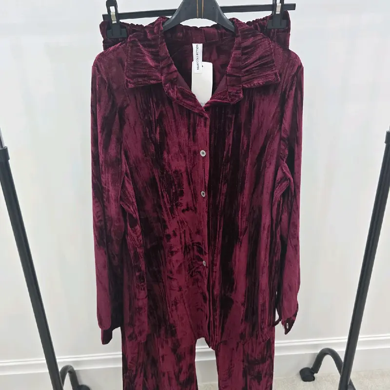 Women's Velvet Co-Ord Set with Straight Pants - Perfect for Any Occasion - Suits, Womenswear Comfortable Clothing Top Soft Outfit Style Formal Elegance 2