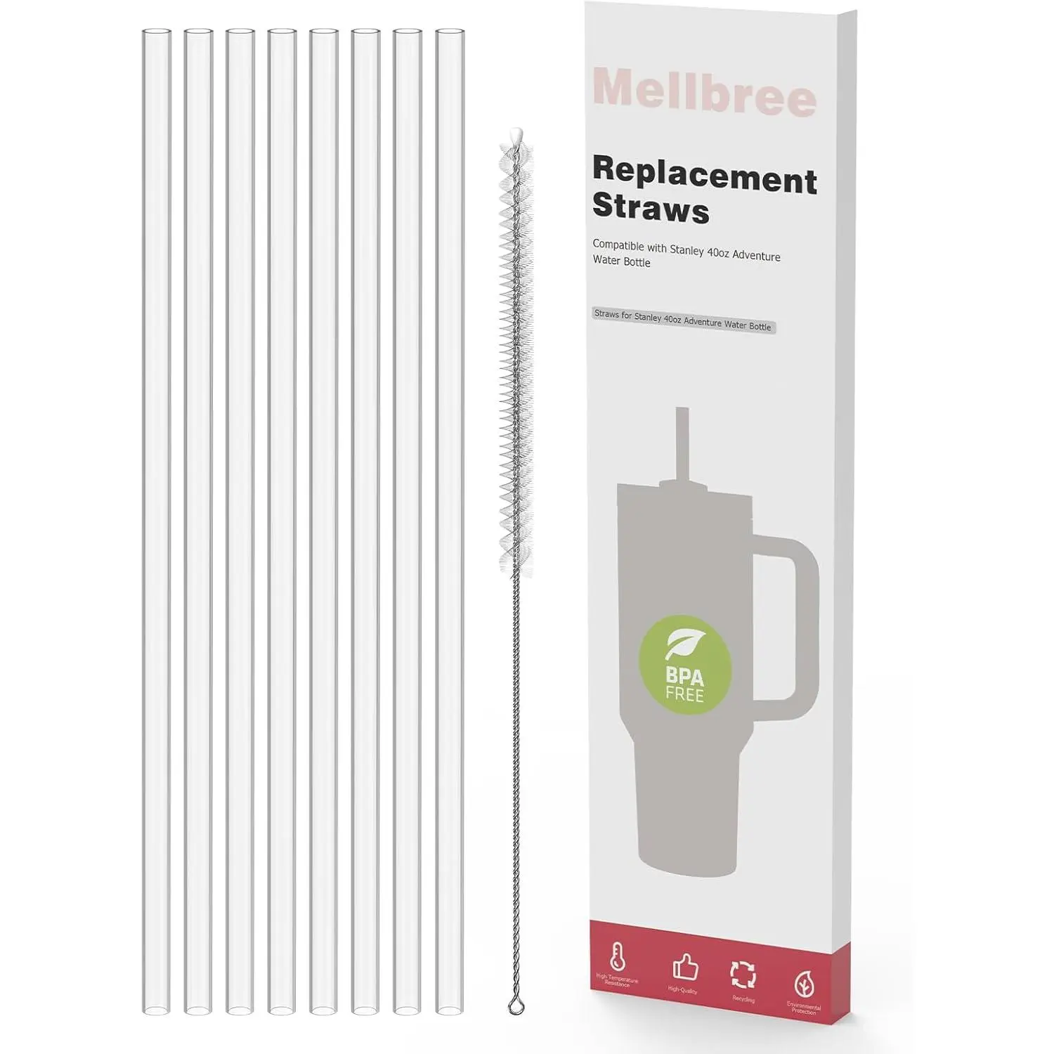 Replacement Straw Compatible with Stanley Cup 40oz 8Pack, Mellbree Reusable Transparent Straws Compatible with Stanley Adventure Quencher Travel Tumbler cup coffee  cups