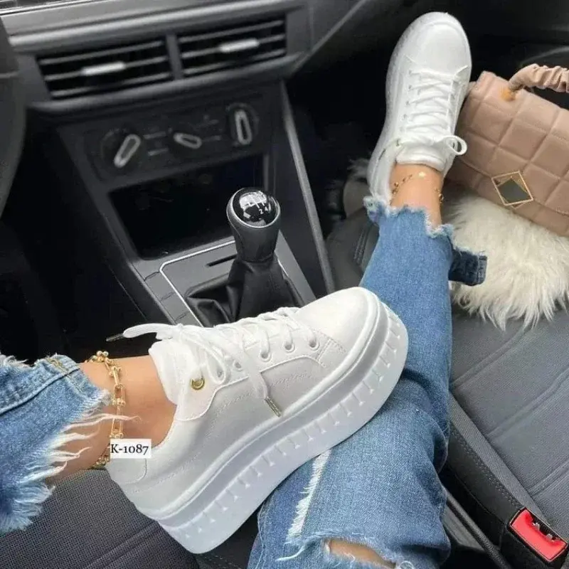 Women's Casual Shoes with Thick Soles - Solid Colour Trend 2024 - Walking Shoes, Footwear