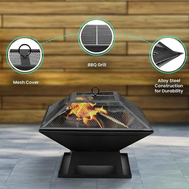 SQUARE FIRE PIT BBQ GRILL HEATER OUTDOOR GARDEN FIREPIT HEAVY DUTY Set Stylish portable bbq 3