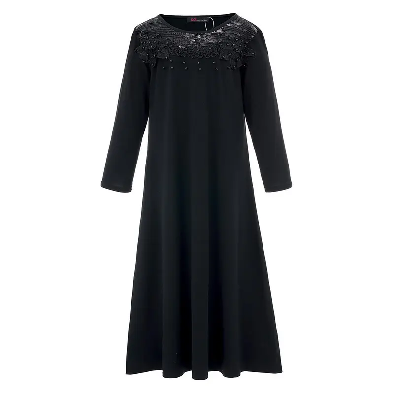 Girls long black floral embellished abaya dress 2