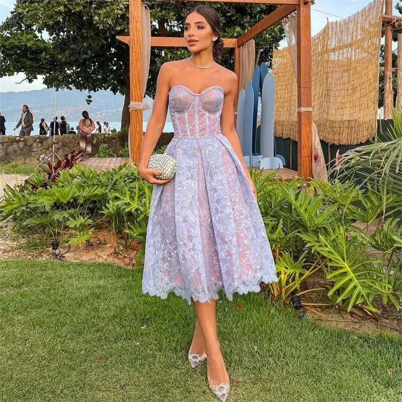 2025 Sexy Backless Sleeveless Party Dresses Female A-Line Evening Elegant Strapless Floral Lace Midi Dress Women