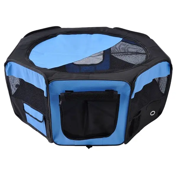 Portable Cat Dog Playpen Pet Puppy Rabbit Guinea Pig Pen Run Dia 90 x 41H cm Indoor & Outdoor Blue 4