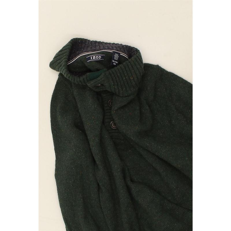 Pre-Owned Vintage IZOD Mens Button Neck Jumper Sweater 2XL Green Cotton 3