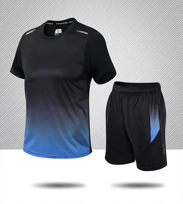 Casual Fitness Men's Ice Silk Quick-Drying Sportswear Suit Summer Short Sleeve Morning Running Feather Basketball Training Room Shorts 3