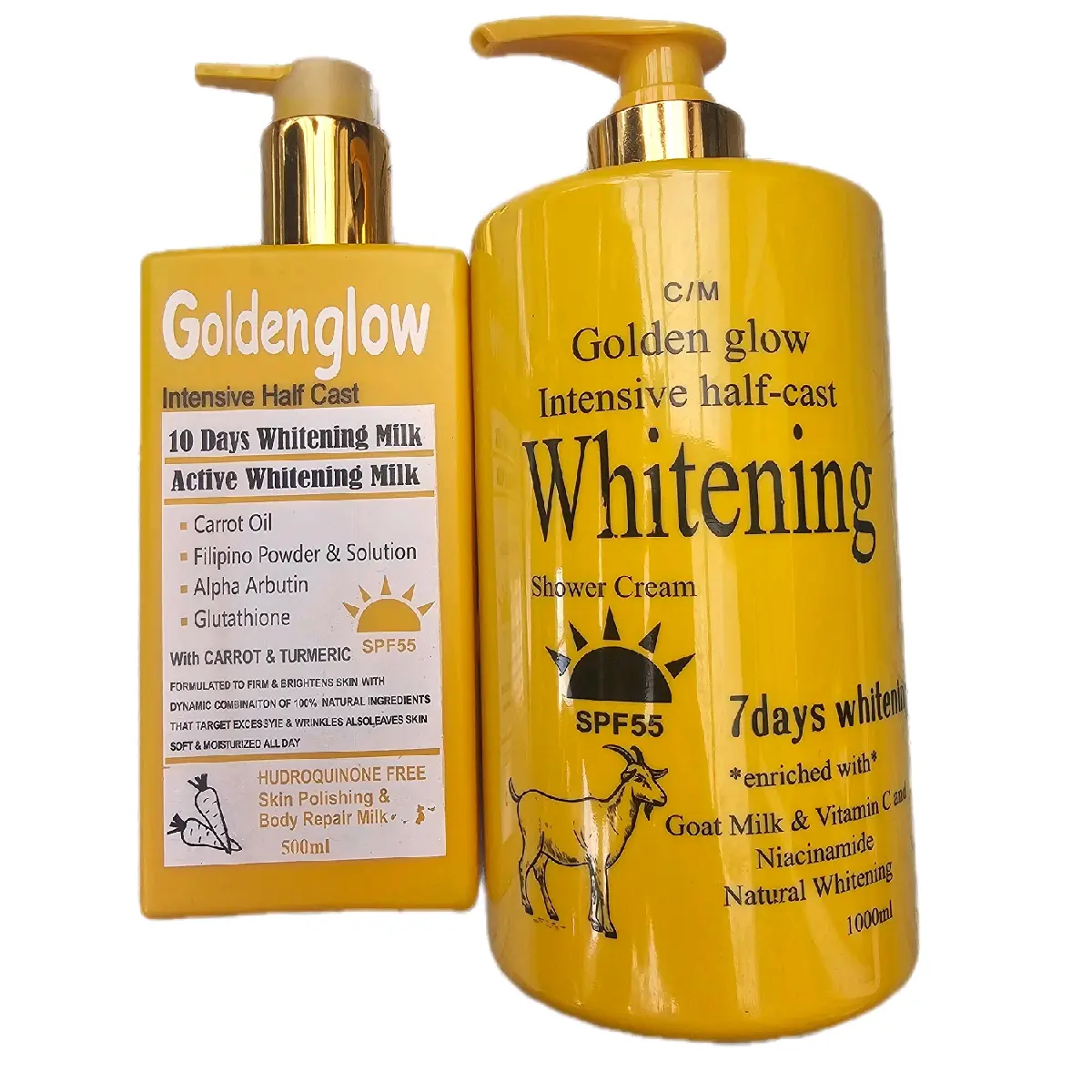 Golden Glow Intensive Halfcast Body Care Set: Lotion and Shower Gel Whitening Blemish