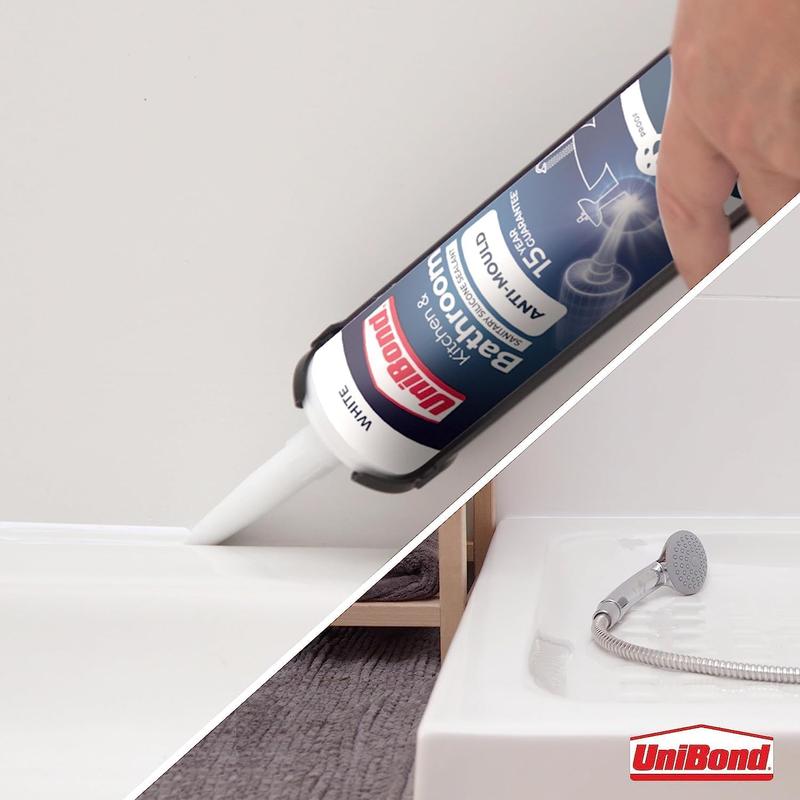 UniBond Anti-Mould White, Waterproof Mould Protection Kitchen & Bathroom Sealant, Long-lasting White Silicone Sealant, Powerful Shower Sealant, 1 x 274g Cartridge flex  seal epoxy  grout flex  seal 0