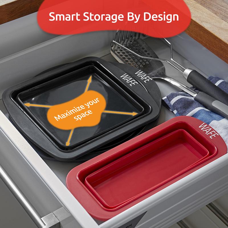 2 Pack WAFE Collapsible BakeMate Round Cake Loaf Bakeware Tin Silicone Desserts 2