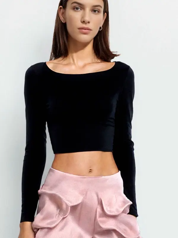 TR Traders Slim Fitted Crop Top Womens Size Small Crew Neck Open Long Sleeve UK 8-10 to 14-16 5