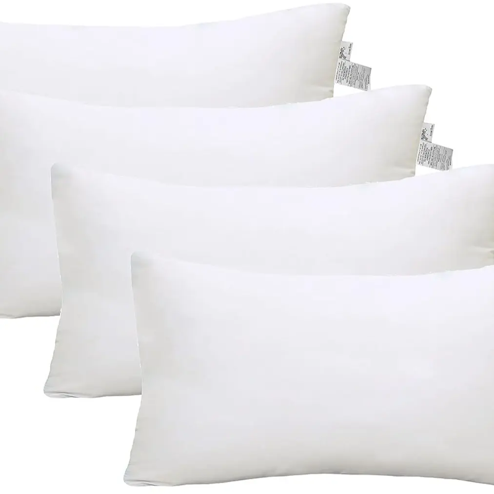 ACCENTHOME Cushion Inner Pads (Pack of 4) 12" x 20" Throw Pillow Inserts | Hypoallergenic Square Cushion Fillers - Hollowfiber Pillow Sham Stuffer (30 x 50 cm, White)