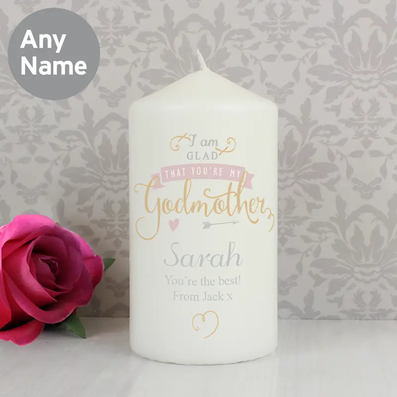 Personalised I Am Glad... Godmother Pillar Candle 2