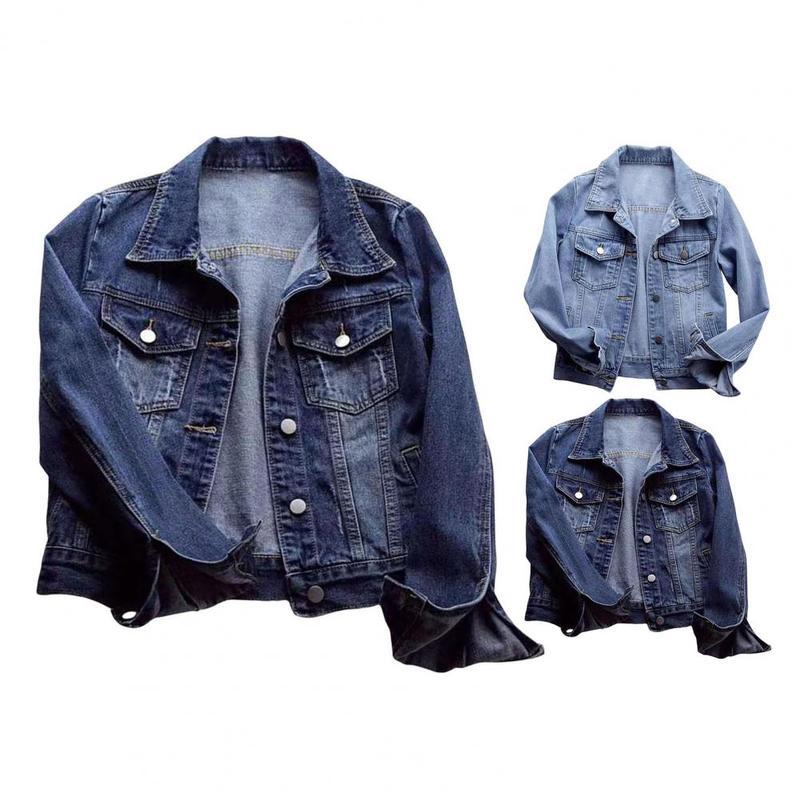 Product Introduction of Women Denim Jacket Single-breasted Chest Flap Pocket Jacket Long Sleeve Slim Short Coat Retro Ladies Denim Jackets Outerwear 12