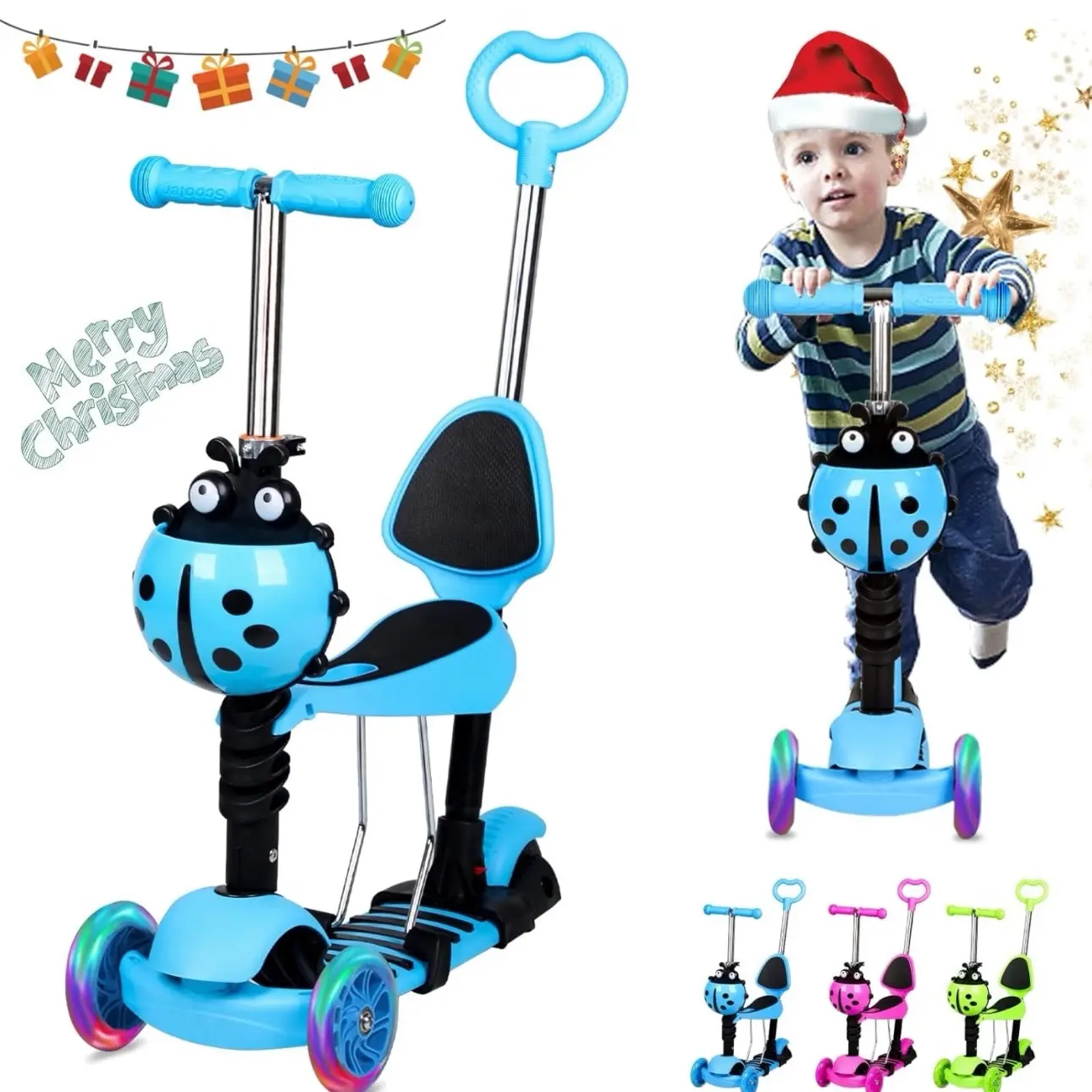 Adjustable 5in1 Kids Scooter with Detachable Seat & Push Handle - Ages 1-12yrs