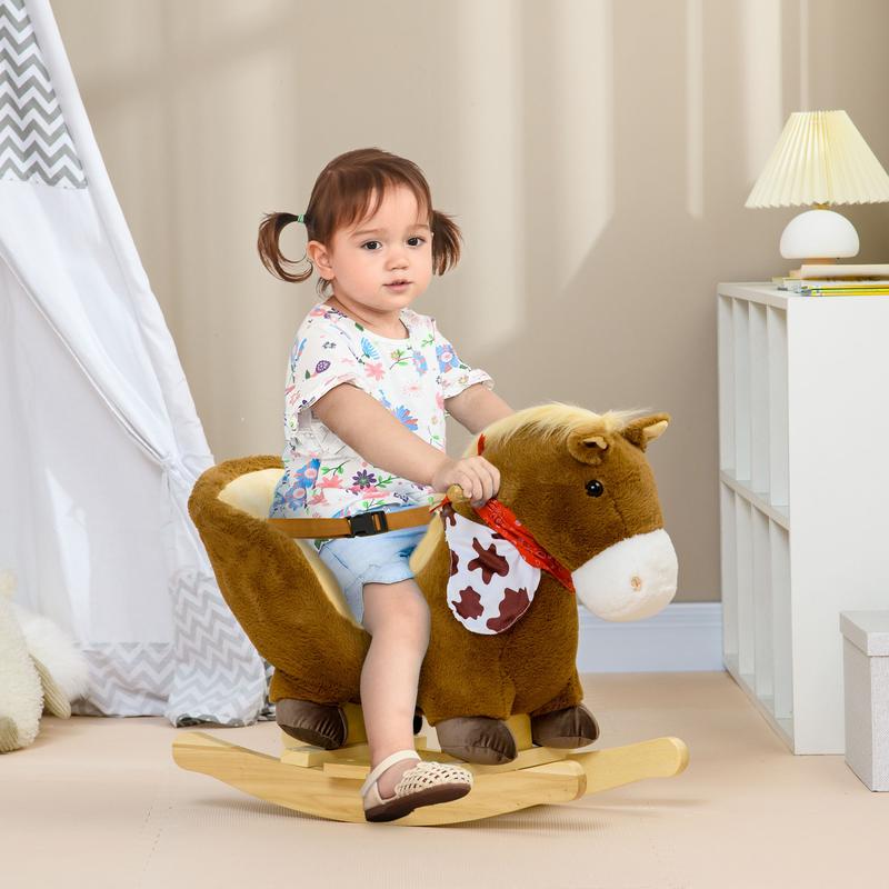 HOMCOM Kids Rocking Horse, Plush Baby Rocking Chair with Safety Harness, Sounds 1